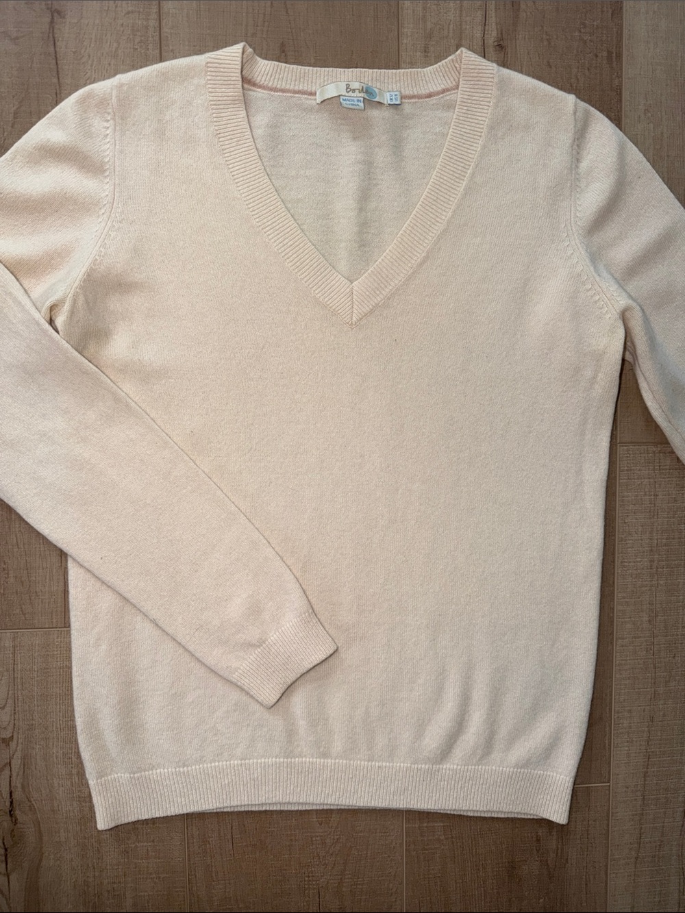 Boden Women’s V Neck Cream 100% Cashmere Sweater-US 8
